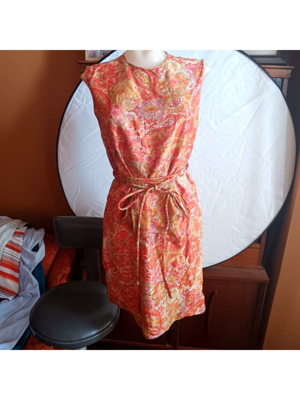 Gay Gibson Vintage Women's Dress Medium 1960's Sleeveless Print Acetate